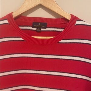 Brooks Brothers Red Striped Crewneck Sweater with White and Navy Stripes